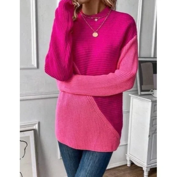 Beautiful Two Tone Drop Shoulder Sweater Pullovers - Picture 5 of 8